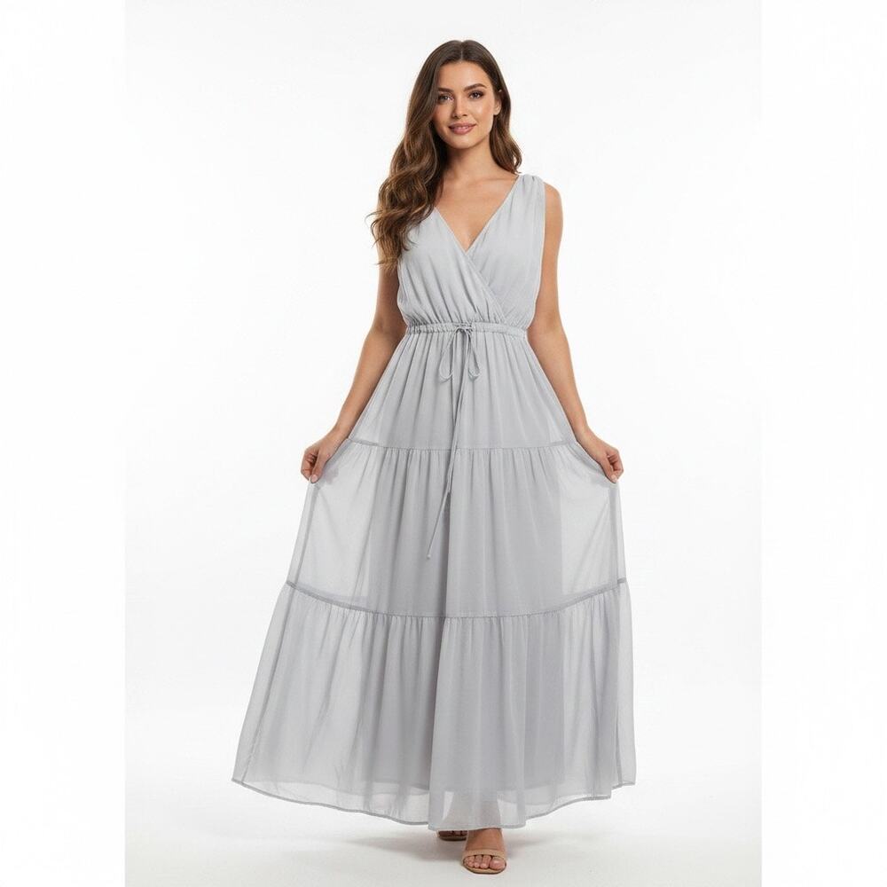 Gap Blue Blue Pleated Tiered Maxi Dress Sleeveless V Neck Medium Summer Medium